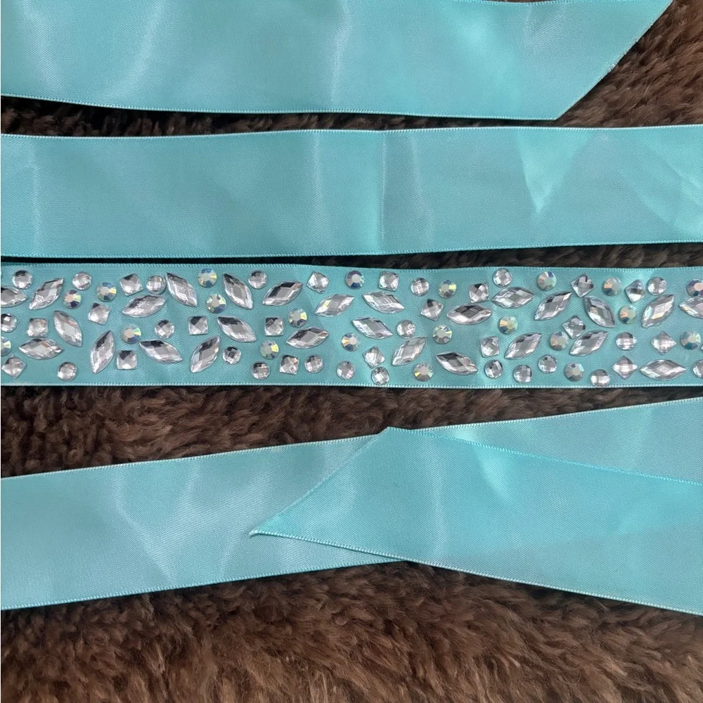 Elegant Turquoise Sash with Rhinestone Detailing